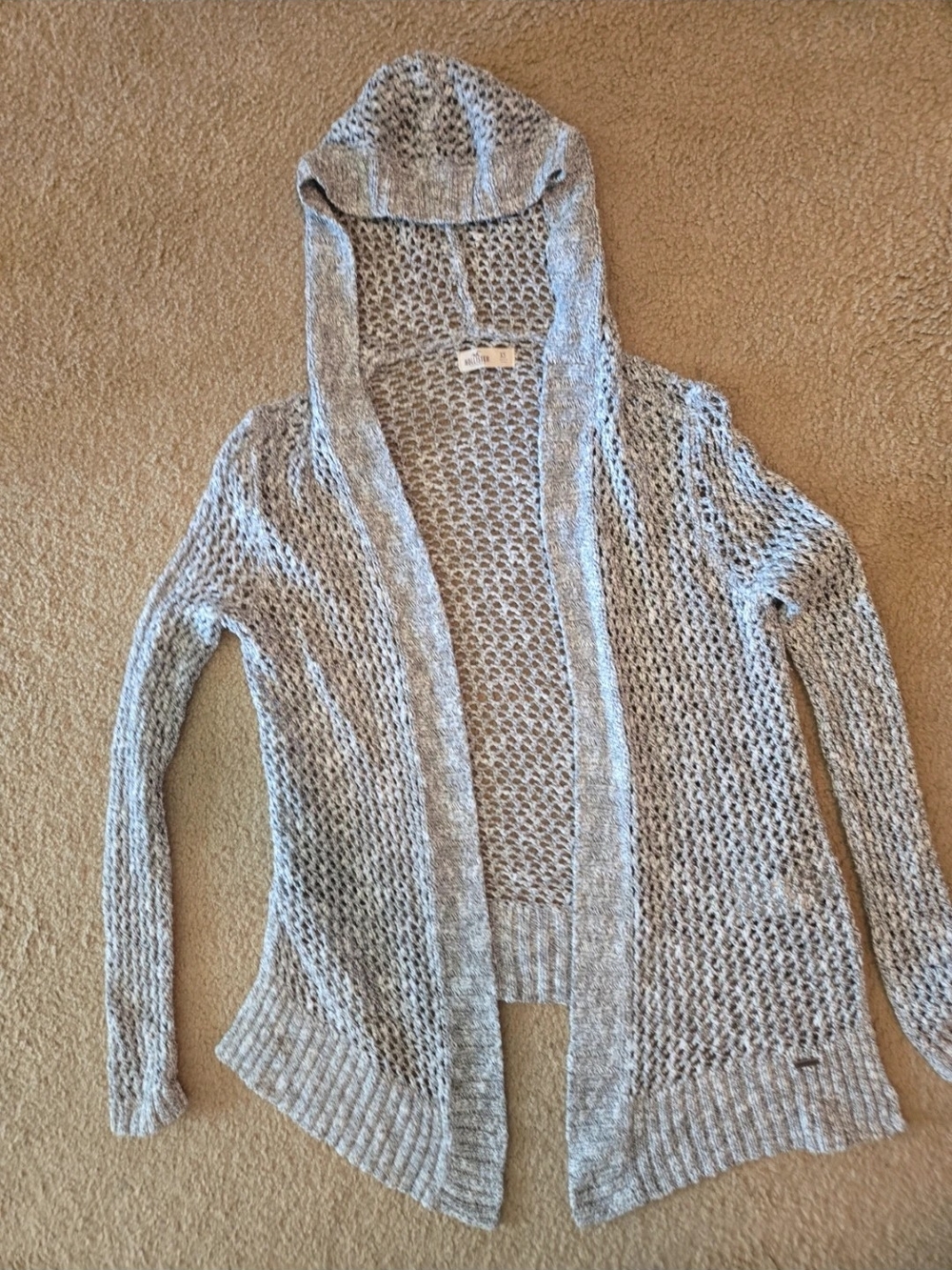 Hollister Light Gray Open-Weave Hooded Cardigan